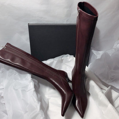 2025  Internet celebrity high heel beautiful solid color pointed thin heel side zipper elastic thin boots women's boots