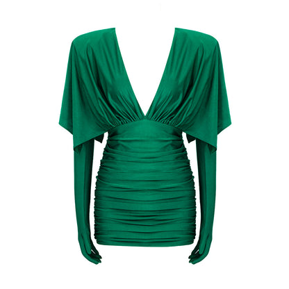 LOVECCR Two wear high-end dresses, gloves, 2025 women's clothing, autumn new short green  temperament, one piece for hair