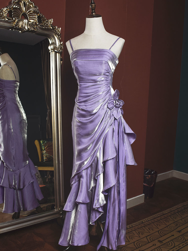 LOVECCRCharming Mermaid High Low Satin Straps Party Dress, Vintage Style Prom Dress
