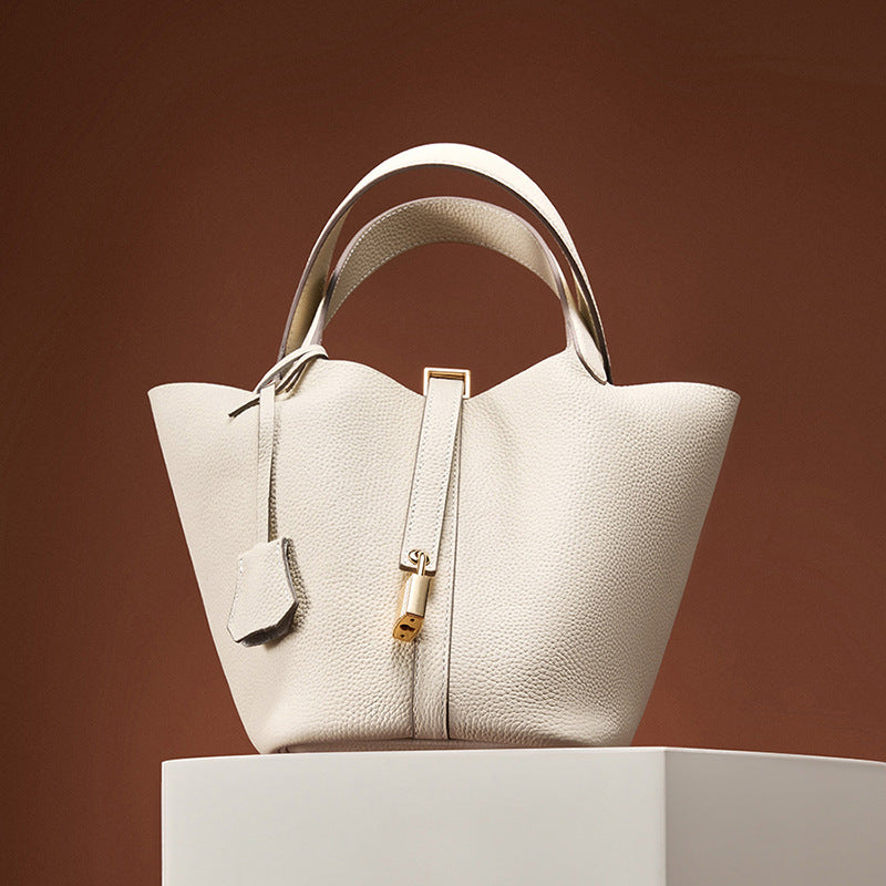 2025 Leather women's bag bucket bag versatile classic vegetable basket first layer cowhide women's bag  new handbag bag