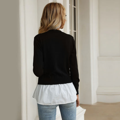 LOVECCR New popular autumn new product fashion shirt splicing top pullover fake two-piece knitted sweater women's clothing