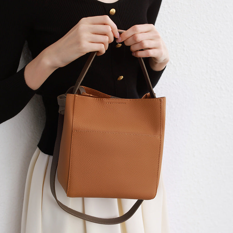 Leather bag women's popular new commuter women's bag premium texture messenger bag large capacity shoulder portable bucket bag