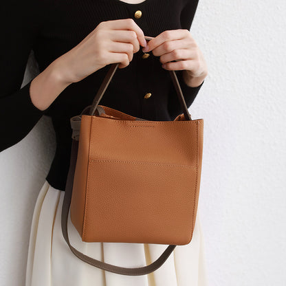 Leather bag women's popular new commuter women's bag premium texture messenger bag large capacity shoulder portable bucket bag