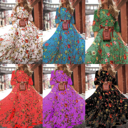 2025 spring and autumn  new New  dress printed pendulum temperament chiffon floral slim dress