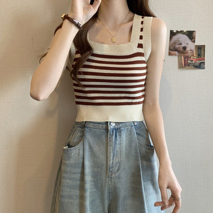 2025 summer small short Internet celebrity Spice Girls sleeveless knitted vest women's inner bottom small suspender top outer wear