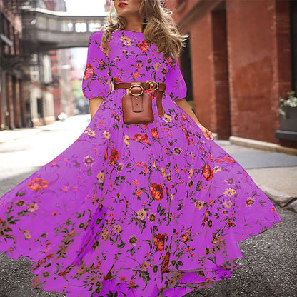 2025 spring and autumn  new New  dress printed pendulum temperament chiffon floral slim dress