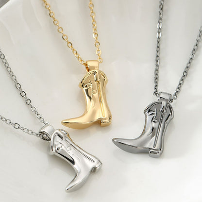 Cross-Border New Arrival Fashion Women's Accessories Personalized Cowboy Boot Pendant HOTan and NEWn Retro Easy Matching Necklace High-Grade Clavicle Chain