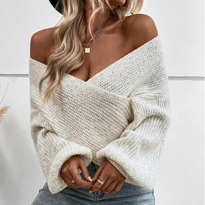New autumn and winter fashion new sweater women's clothing  temperament cross v-neck loose pullover sweater women