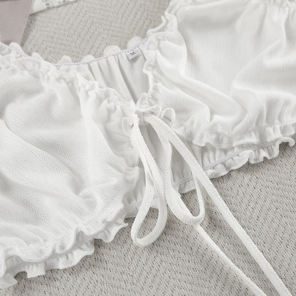 LOVECCR 2025 simple casual suspender shorts loungewear women's new knitted comfortable lace-up pajamas can be wholesale