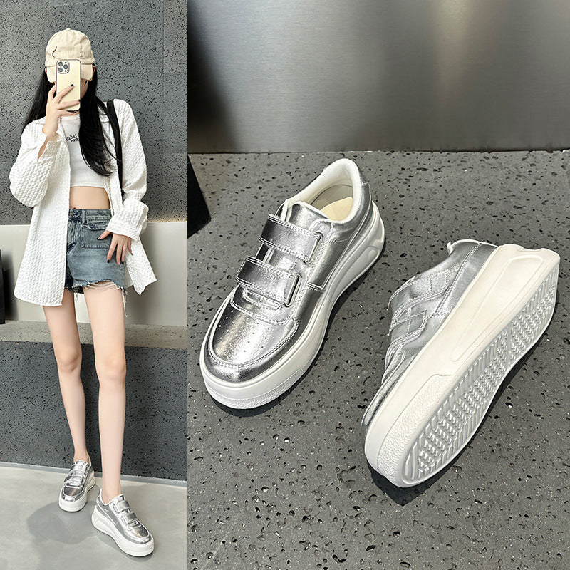 2025 Little white shoes women's popular new autumn leather breathable muffin casual shoes show feet small platform shoes