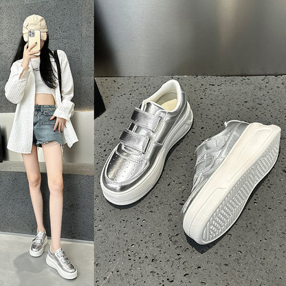 2025 Little white shoes women's popular new autumn leather breathable muffin casual shoes show feet small platform shoes