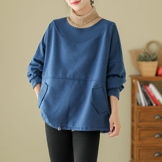 popular winter new large size loose sweater women's thickened splicing fashion age-reducing temperament turtleneck inner top