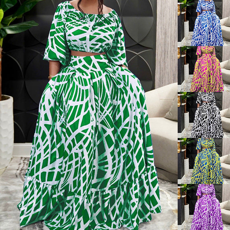 Cross-border 2025 spring  large-size women's clothing temperament elegant printing New skirt fashion suit