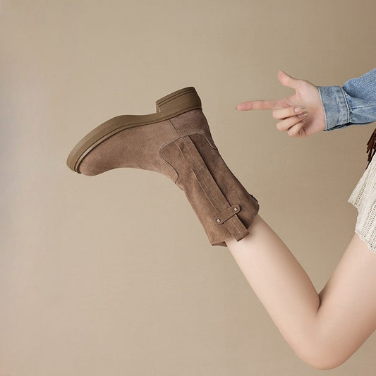 2025  Great to wear~ Retro matte suede western cowboy boots women's platform knight short boots