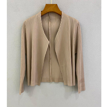 2025 Small cardigan jacket women's short thin and versatile spring and autumn women's clothing outer pleated textured top high-end sense