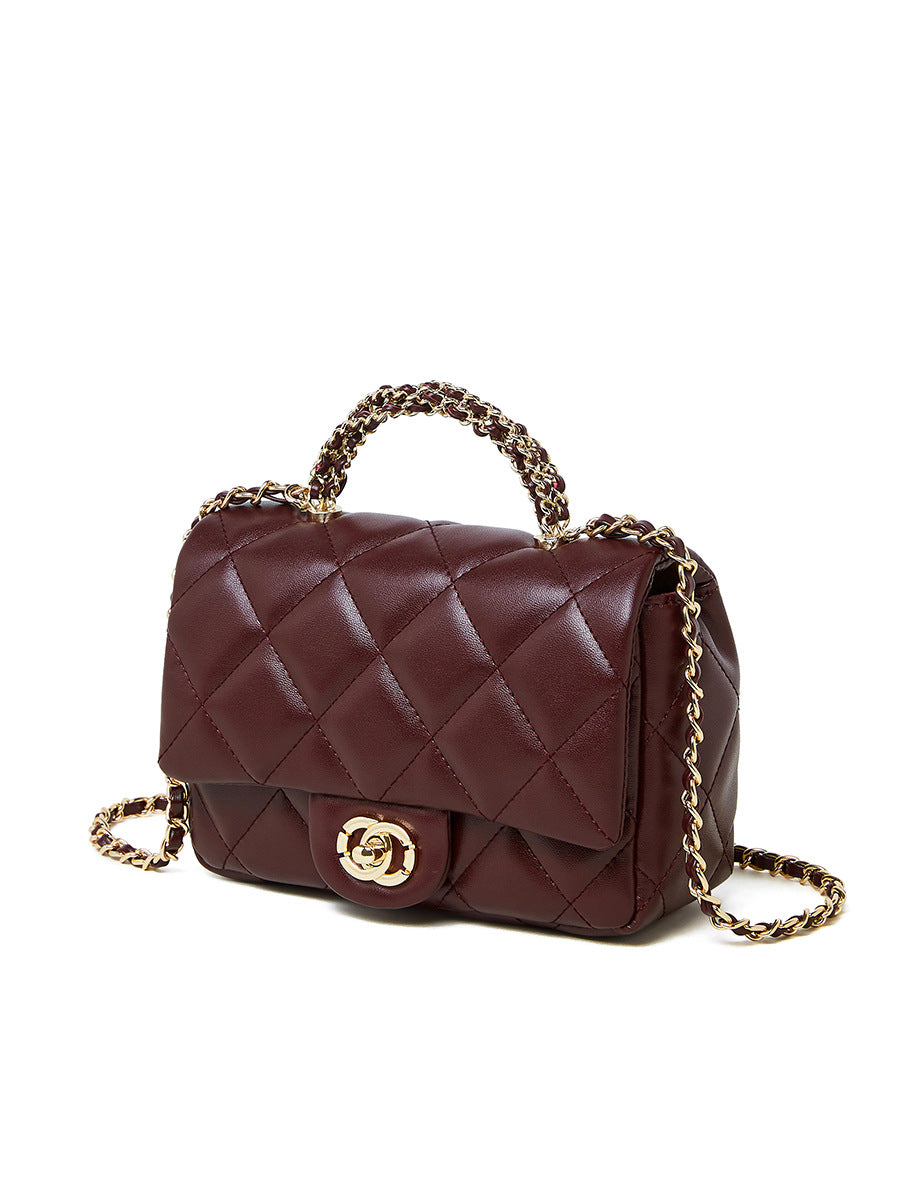 2025 spring and summer new Xiaoxiangfeng rhombus chain bag versatile portable shoulder messenger bag genuine leather women's bag