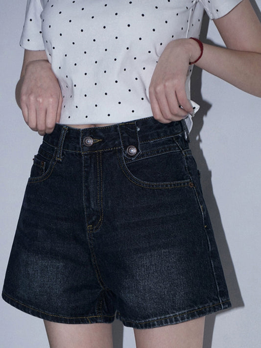 retro straight denim shorts women's popular summer new versatile and thin pants loose wide-leg hot pants