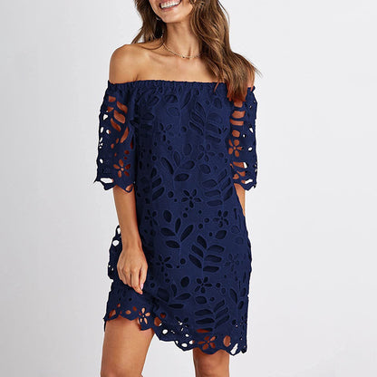 2025 New spring and summer new 2025 lace lace medium sleeve commuter dress tube top fashion short skirt