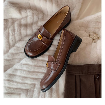 2025 Cowhide version~ British style leather one-pedal versatile loafers women's new retro thick heel low heel small leather shoes