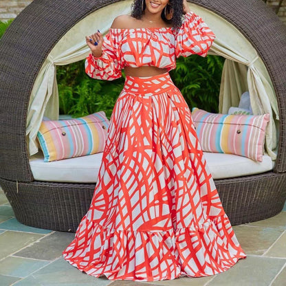 Cross-border 2025 spring  large-size women's clothing temperament elegant printing New skirt fashion suit