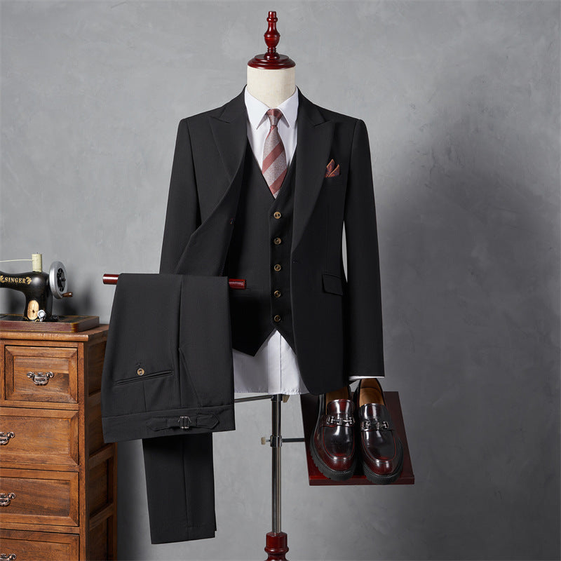 LOVECCR   Suit Suit Men's Three-Piece Suit Trendy Korean Slim Fit Business Casual Small Suit Coat Groom Wedding Suit