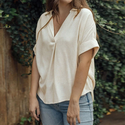LOVECCR popular summer new 2025 women's casual and comfortable shirt top temu popular cotton and linen basic shirt women