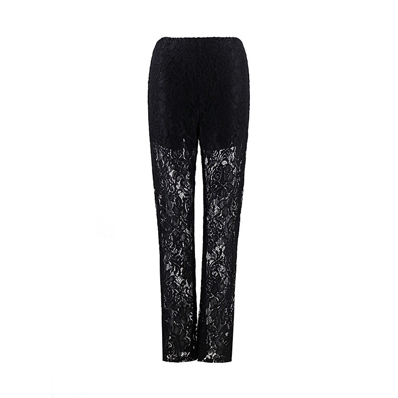 LOVECCR Spring cross-border wholesale Hot 2025 ins style sexy babes high waist splicing gauze straight trousers female hair