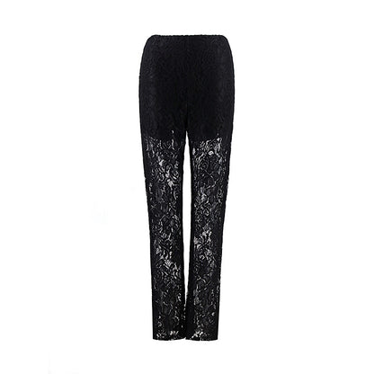 LOVECCR Spring cross-border wholesale Hot 2025 ins style sexy babes high waist splicing gauze straight trousers female hair