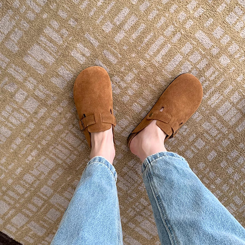 2025  Birkenstocks women's  new thick-soled versatile Boken bag head half slippers, wearing a pair of lazy cool slippers