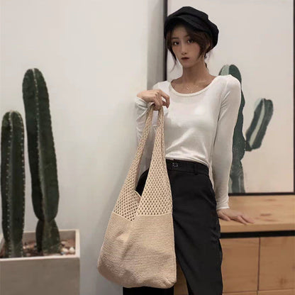 loveccr New Knitted Bags Woven Bag Shoulder Bag Japanese and Korean Tote Bag Bohemian Bag Messenger Bag Women's Bag Fashion