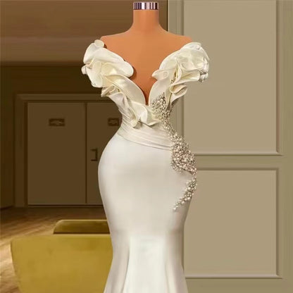 LOVECCR  Sleeveless Satin Fishtail Evening Dress European and American Foreign Trade New Waist Slimming V-Neckline Party Dress Host Evening Dress