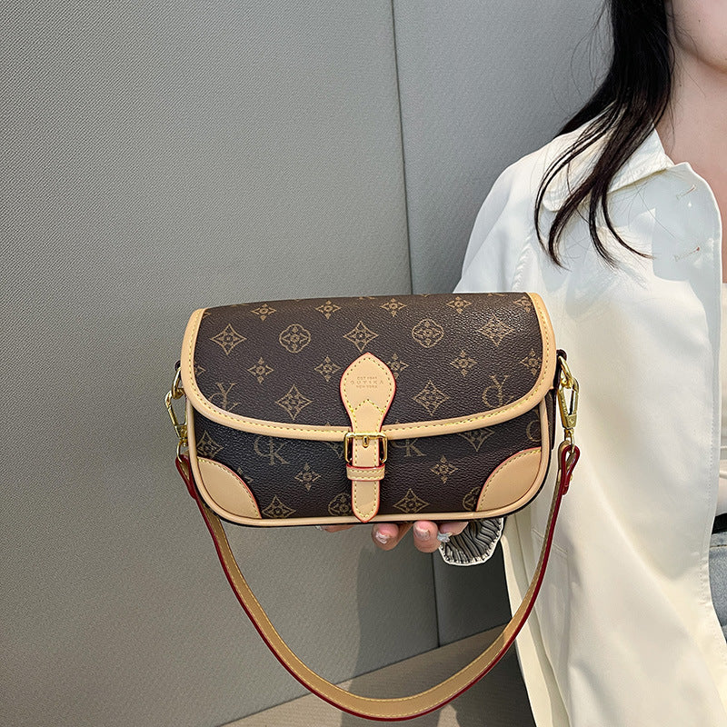 2025 Bag popular new light luxury retro small square bag printed fashion messenger bag large capacity commuter shoulder bag women's bag