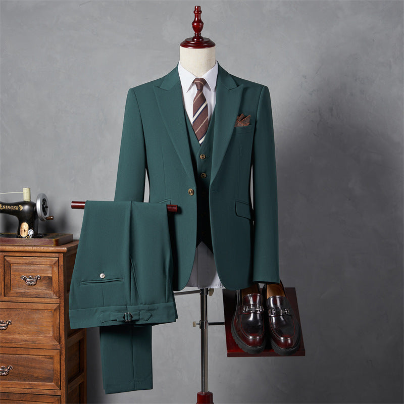 LOVECCR   Suit Suit Men's Three-Piece Suit Trendy Korean Slim Fit Business Casual Small Suit Coat Groom Wedding Suit