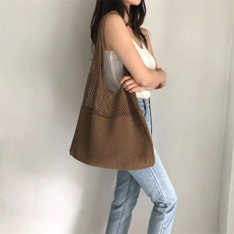 loveccr New Knitted Bags Woven Bag Shoulder Bag Japanese and Korean Tote Bag Bohemian Bag Messenger Bag Women's Bag Fashion