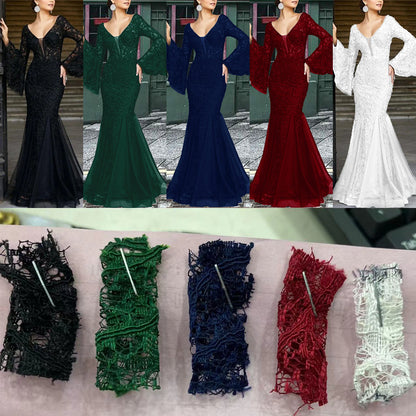 2025 New new  women's clothing  dress lace embroidered fishtail black slim-fitting evening dress