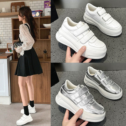 2025 Little white shoes women's popular new autumn leather breathable muffin casual shoes show feet small platform shoes