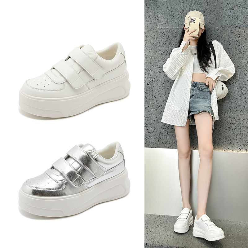 2025 Little white shoes women's popular new autumn leather breathable muffin casual shoes show feet small platform shoes
