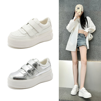 2025 Little white shoes women's popular new autumn leather breathable muffin casual shoes show feet small platform shoes