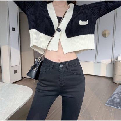 Sweater age-reducing jacket lazy style autumn wear short small color matching top versatile Internet celebrity super fire knitted cardigan