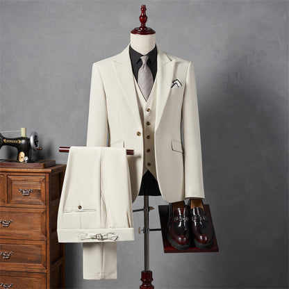 LOVECCR   Suit Suit Men's Three-Piece Suit Trendy Korean Slim Fit Business Casual Small Suit Coat Groom Wedding Suit