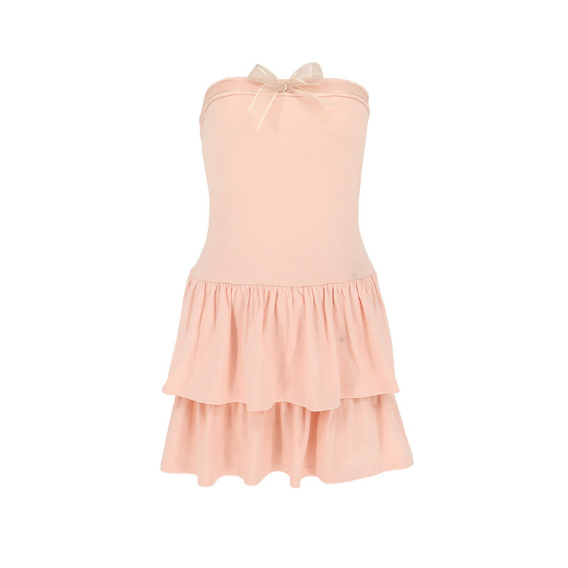 LOVECCR 2025 AC201ins  style summer new sexy pure color contrast lace-up slim tube top dress female hot