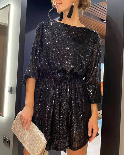 new independent station festival party fashion sequin bead color waist dress small dress dress