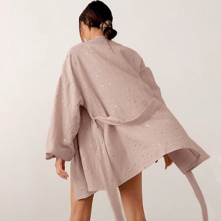 LOVECCR 2025 Bronzing pure cotton long-sleeved nightgown  New winter pajamas short fashion New women's loungewear can be wholesale