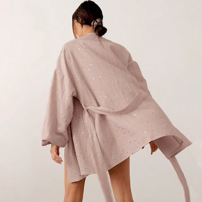 LOVECCR 2025 Bronzing pure cotton long-sleeved nightgown  New winter pajamas short fashion New women's loungewear can be wholesale