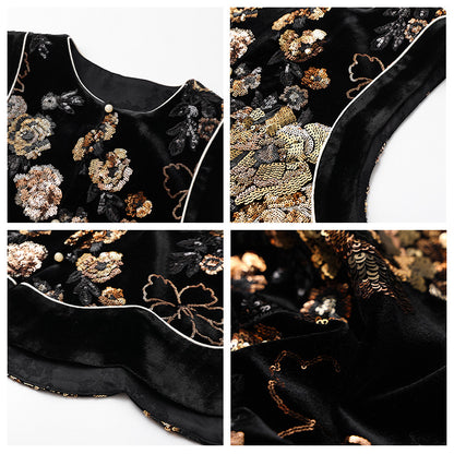 spring new national style new Chinese temperament vest light luxury sequins embroidered mulberry silk vest women MZ093