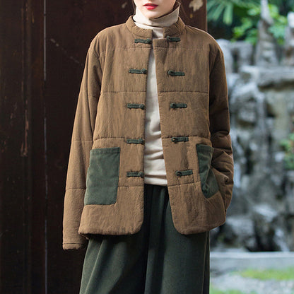 Padded and thickened padded jacket for women popular winter loose Tang suit buckle ethnic style cotton-padded clothing Zen tea clothing retro cotton-padded clothing