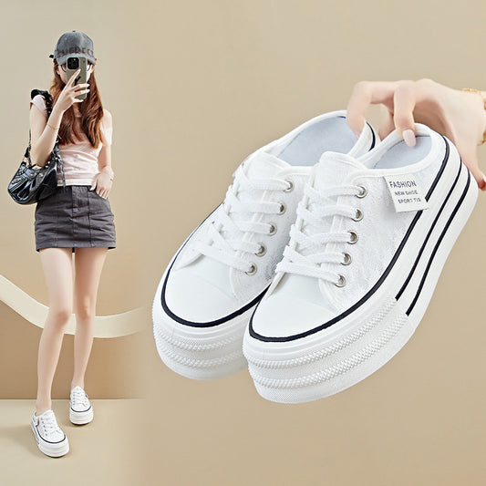 summer mesh half tray white shoes new Korean version ins female students breathable heightening board shoes casual KT292