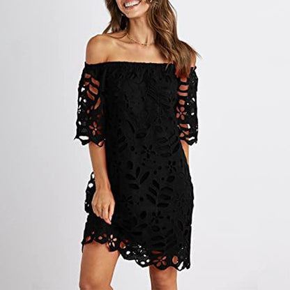 2025 New spring and summer new 2025 lace lace medium sleeve commuter dress tube top fashion short skirt