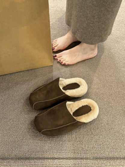 2025  Thick-soled Birkenstocks, women's autumn and winter velvet cotton shoes, Mori retro Muller shoes, one pedal, bag head drag