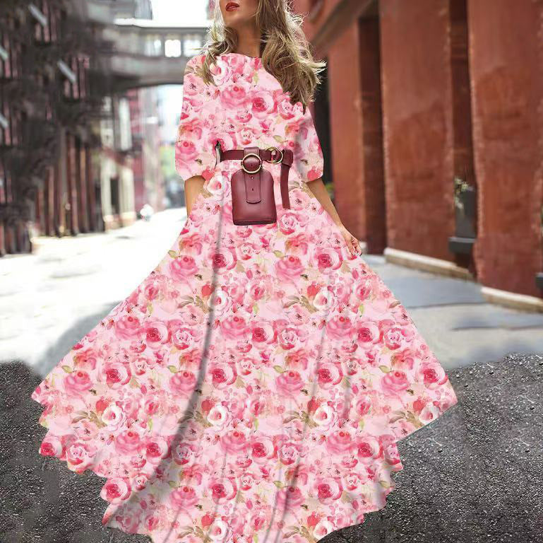 2025 spring and autumn  new New  dress printed pendulum temperament chiffon floral slim dress